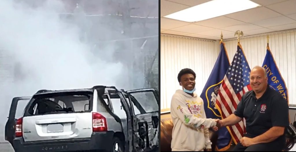 Hero teen saves mom and kids from burning car