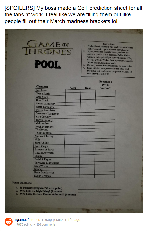 Game Of Thrones Pool Form Reddit Printable Printable Forms Free Online